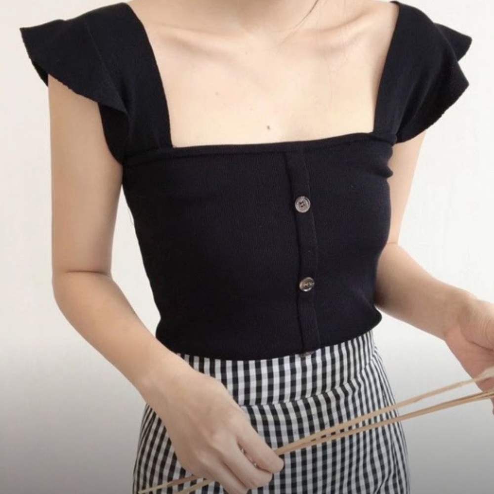 Elegant Black Square Neck Knit Top